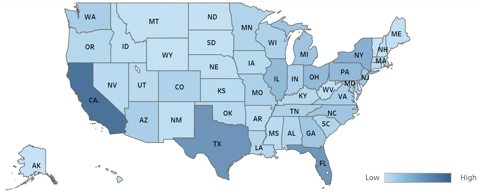 relative amounts of refunds issued in each of the 50 states plus the District of Columbia; actual amounts in table below