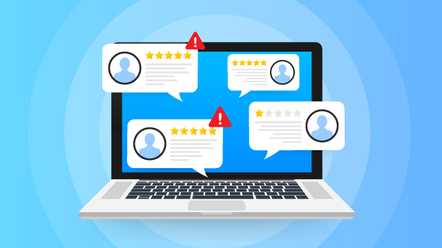 Image shows a computer with reviews